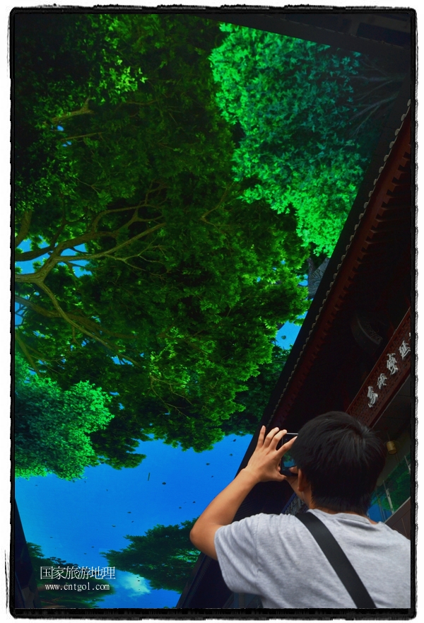 9月8日，在西安市大雁塔景區(qū)，“天幕”景觀吸引游客駐足觀看，并拿出手機(jī)拍攝。